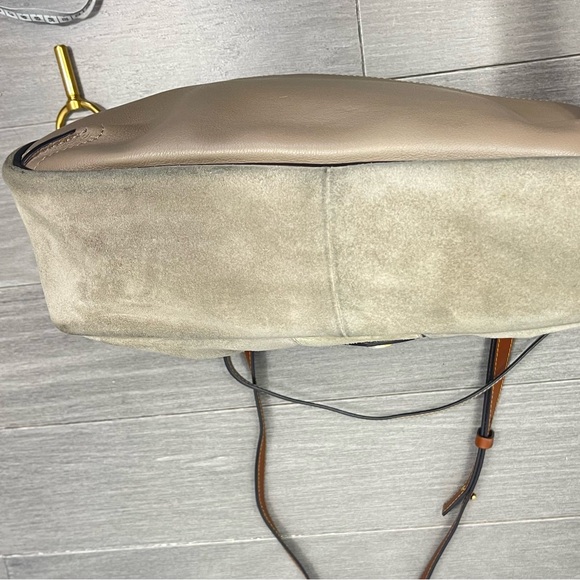 Chloe Lexa Crossbody Bag Suede Leather Medium Flap Key Taupe Beige Gray Boho - Picture 13 of 16